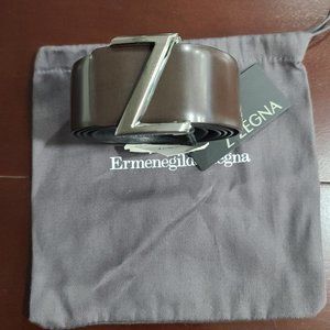 Ermenegildo Zegna Brown Belt with Silver Buckle
